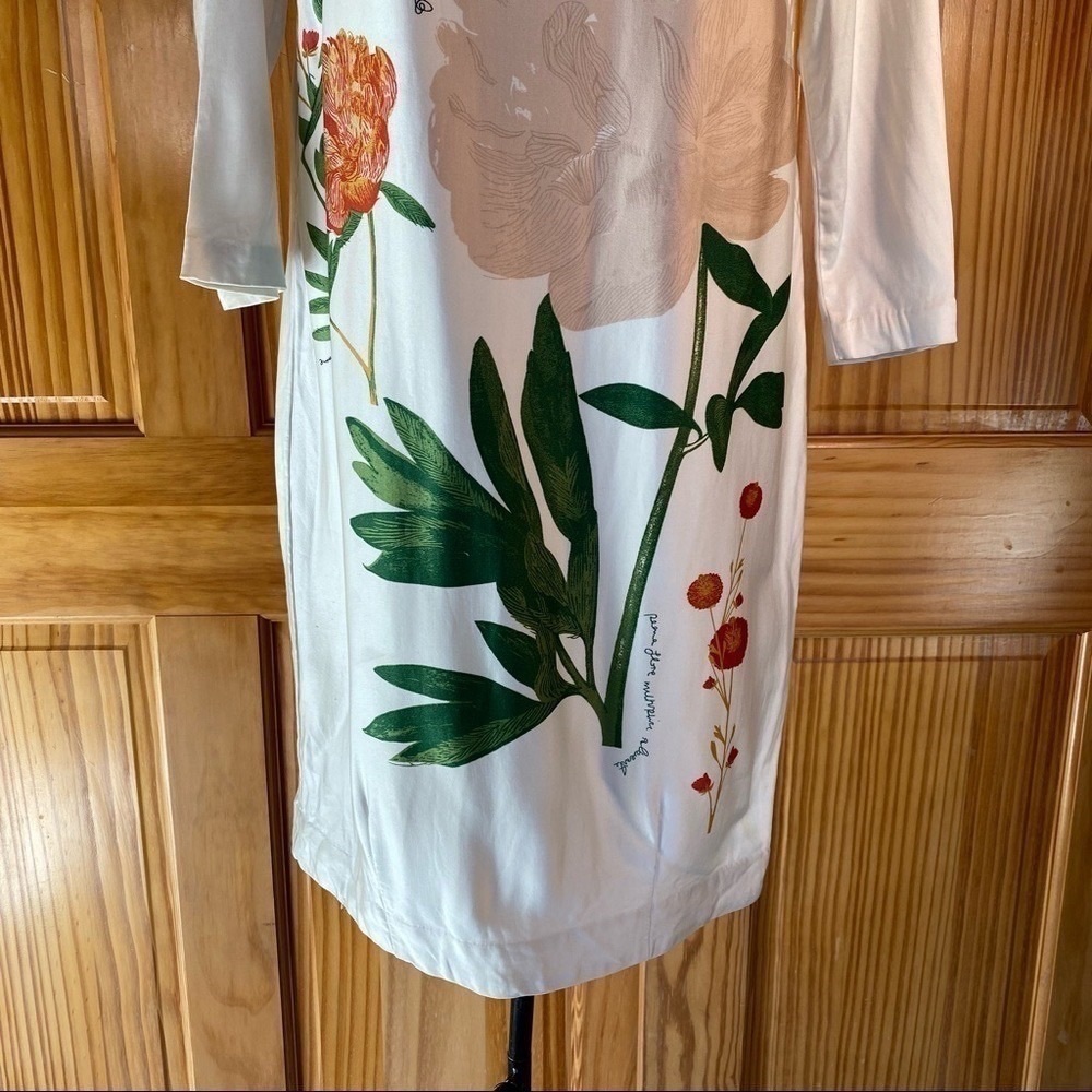 H&M Wool Blend Floral Butterfly Boho Mini Dress 3/4 Length Sleeve Cream Size 6 - Picture 3 of 16